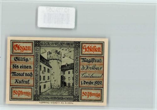 Glogau Notgeld 50 Pf. Hungerturm Rücks. Geschichte von Inhaftierten
