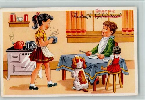 Hartelijk Gefeliciteerd - Kinder kochen für die Puppe 1959 AK