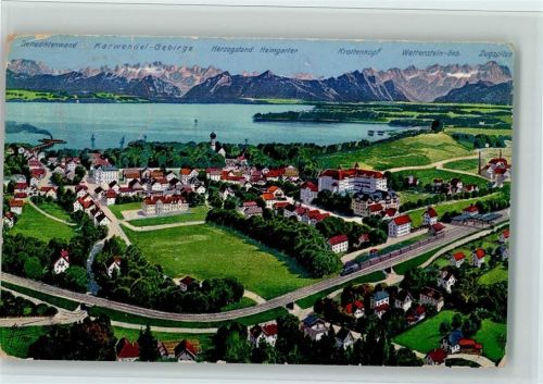 Tutzing Orstansicht mit Benediktenwand Karwendel Herzogstand Heimgarten Krottenkopf Wetterstein-Gebirge Zugspitze