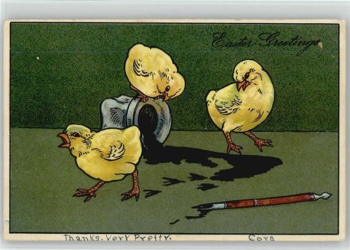 1908 Litho AK Ostern Tintenfass Küken