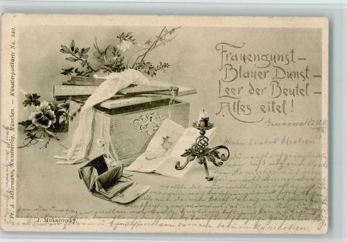 1898 Ackermann Nr. 340 , sign Mukarovsky - Frauengunst, Blauer Dunst, Leer der Beutel , Alles Eitel