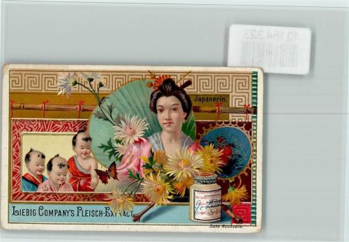 Japanerinmit Fächer und Kinder Sammelbild Liebig Volkstypen / Brauchtum Japan