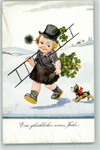 1929 Neujahr Kind als Schornsteinfeger AK