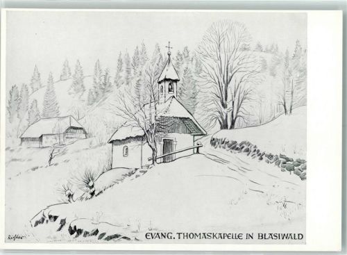Blasiwald Evang.Thomaskapelle Zeichnung sign.Riester