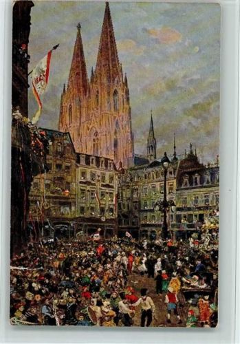 Köln Altstadt-Nord 103 Rosenmontagszug auf dem Wallrafplatz Künstlerkarte Karl Rüdell