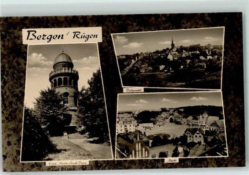 18528 O2330 Bergen , Rügen - Ernst-Moritz-Arndt-Turm Markt Rückseite mit Abschürfungen bzw Kleberesten