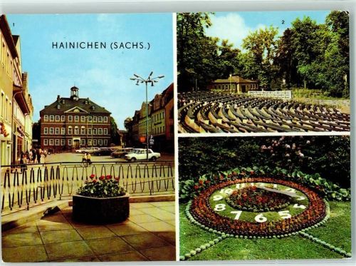 Hainichen Rathaus Freilichtbühne Blumenuhr Rückseite mit Abschürfungen bzw Kleberesten
