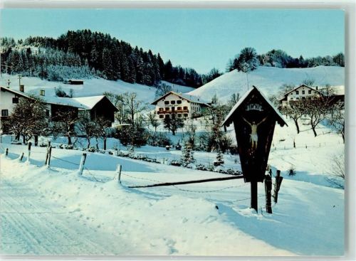 Bergen Berggasthaus Pattenberg Wegkreuz Winter Rückseite mit Abschürfungen bzw Kleberesten