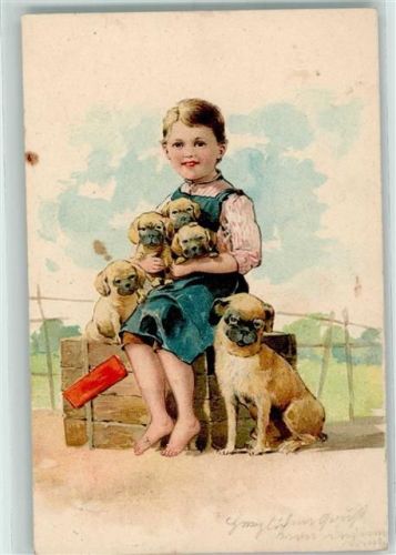 1903 Kind mit Welpen Prägedruck Verlag PFB Serie 3041 AK