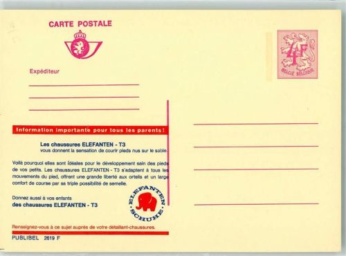 1972 Werbung : Elefantgen Schuhe - Belgische Ganzsache Wertstufe 4,00 / 4,00 + roter Stempel 1,00