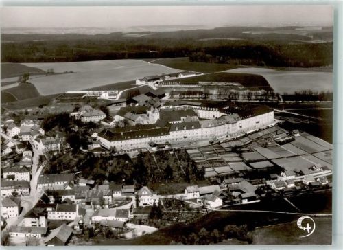 Mallersdorf Rückseite mit Abschürfungen und Kleberesten Fliegeraufnahme Kloster