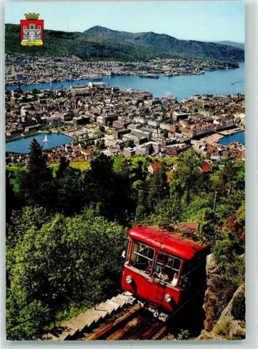Bergen - View of the town with the Funicular railway to mount Floyen