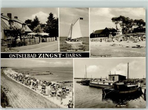 Ostseebad Zingst a Darß Rückseite mit Abschürfungen bzw Kleberesten Segelboot Möwe Dünenhaus