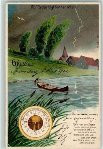 1909 Gruss aus Lithographie Barometer Gewitter AK