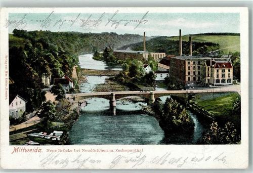 Mittweida 1900 Neue Brücke bei Neudörchen mit Zschopauthal