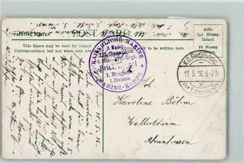 Hull 1916 Kaiserl. Marine 3. Komp. III. Bataillon 1. Matr.-Artl.-Regt. 1. Brigade 1. Division Marine-Korps Victoria Pier Schiffe