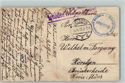 Geldern 1915 WK I Lazarettstempel Königl. Reservelazarett Treue Waffenbrüder Kinder Uniform Pickelhaube
