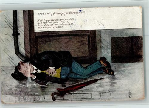 1925 Spruch - Trinker liegt in der Gosse AK