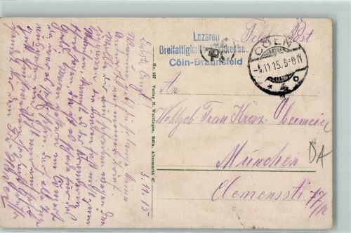 Köln Braunsfeld 304 1915 WK I Lazarettstempel Lazarett Dreifaltigkeits-Krankenhaus