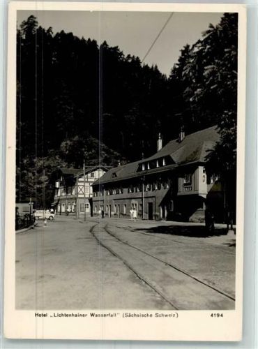 09350 O9275 Lichtenstein /Sa. - Hotel Lichterhainer Wasserfall Straßenbahnschienen Fachwerkhaus