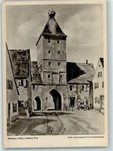 Pöttmes Oberes Tor Storchennest Storch sign. Gebhard Reitz Aquarell