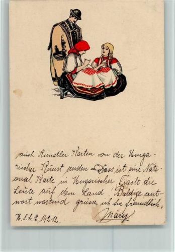 1916 Frauen beim Sticken - Handarbeit - National Karte in ung. Tracht