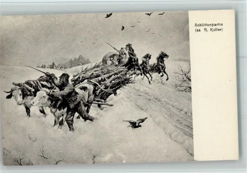 Nr. 44 Verlag Brunner & Co , Schlittenpartie, Ochsengespann , gute Erhaltung