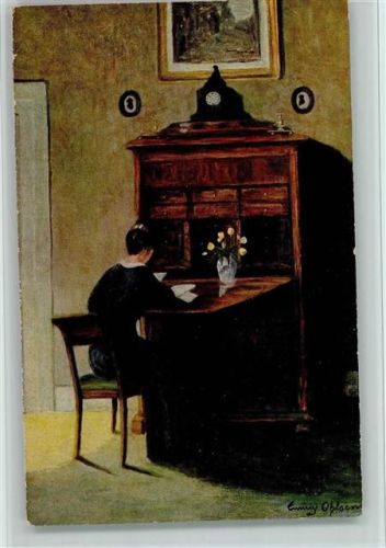 sign E. Ohlsen - Alte Briefe lesen AK Buch lesen Künstlerkarte