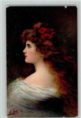 Frauenbildnis - Frau mit langen Haaren, Ströfer Serie 505 Nr. 8 AK