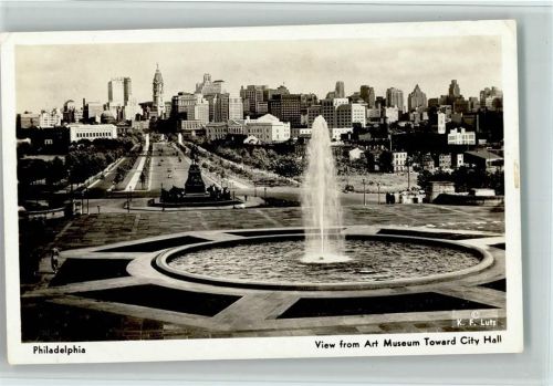 Philadelphia 1956 View from Art Museum AK Brunnen