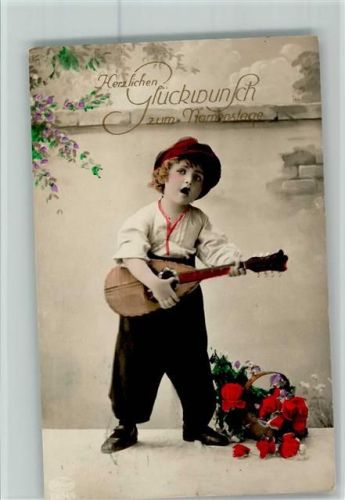 1929 Mädchen mit einer Laute - handcoloriert - Namenstag