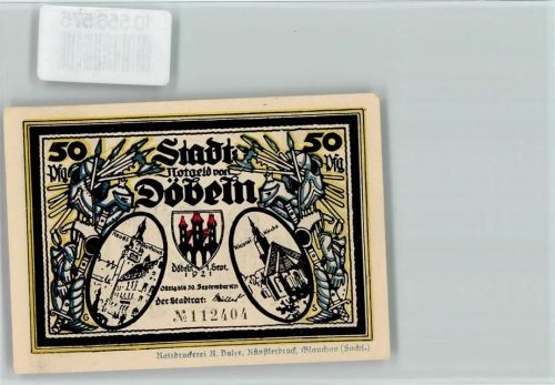 Döbeln Notgeld, Scherenschnitt Künstler sign Schleinitz - Mittelalter