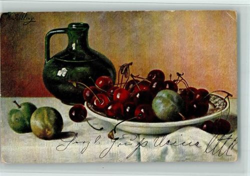 Ströfer Serie 377 - Stilleben - Früchte, Kirschen, Weinkrug AK