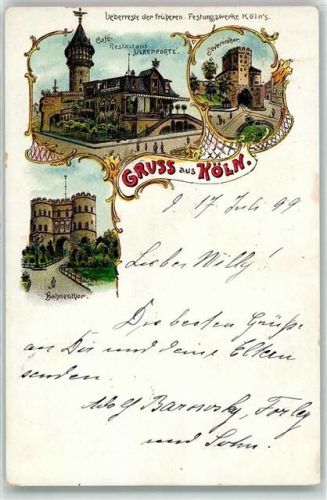50667 W5000 Köln Sachsenring 1899 Lithographie Cafe Ulrepforte Severinburg