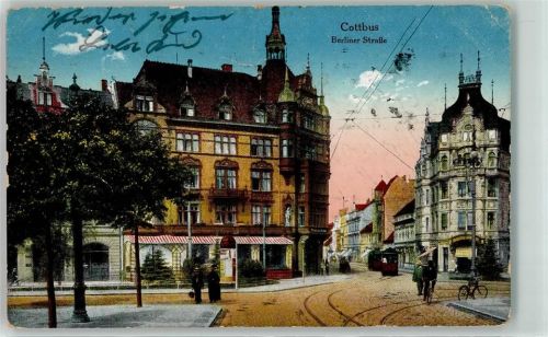 Cottbus 1916 Berliner Straße Straßenbahn Feldpost WK I