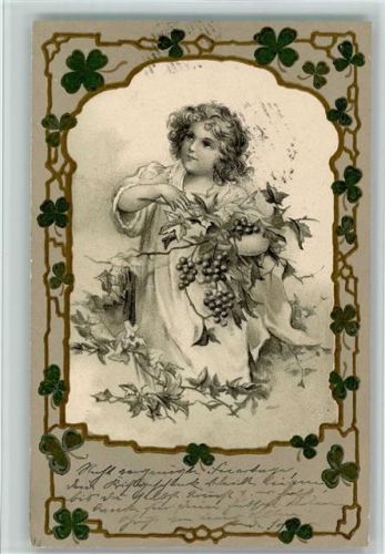 1903 Kind mit Weintrauben, Kleeblatt-Bordüre - Jugendstil, Erhaltung III AK