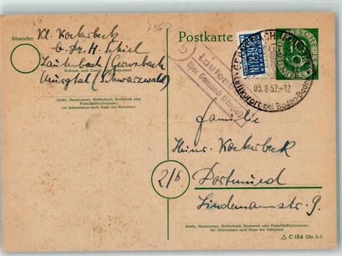 76593 W7562 Lautenbach , Murgtal - Ganzsache Landpoststempel über Gernsbach