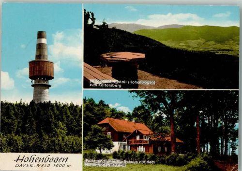 Neukirchen Hohenburgen Turm Blick vom Burgstall zum Kaitersberg Forst- und Unterkunftshaus auf dem Hohenbogen 3-Bildaufnahme