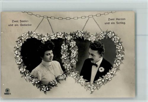 1908 Serie 1388-4 - Liebespaar in Herzen aus Rosen AK Gute Erhaltung