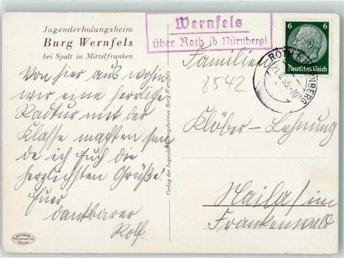 Roth Landpoststempel Wernfels Schloss Wernfels Spalt