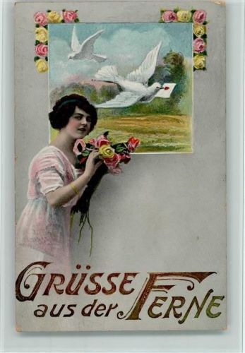Grüsse aus der Ferne, Tauben mit einem Brief AK