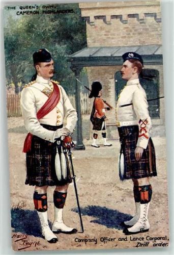 The Queen Own Cameron Highlanders Officer and Lance Corporal Drill order Uniform sign.Payne Harry Tucks Oilette Nr. 9883