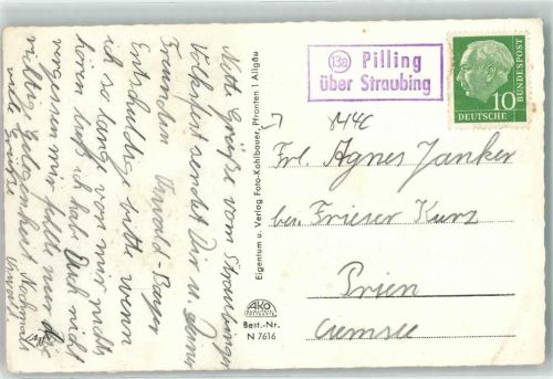 Straubing Landpoststempel Pilling St. Peter Steinergasse Donau St. Josef Donaubrücke Stadtplatz