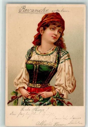 mit Glimmer/Glitzerauflage Tracht Polen 1901 Lithographie / Künstlerkarte