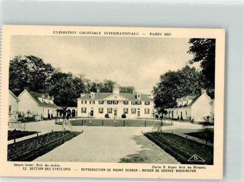 Paris Architekt Charles K. Bryant Exposition Coloniale Internationale 1931 Nr 12 Section des Etats Unis Reproduction de Mount Vernon Maison de George Washington