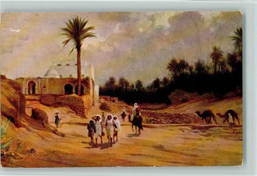 Tunis 1910 Oasis avec foret de dattiers AK