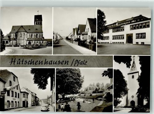 66851 W6793 Hütschenhausen Foto AK Kirche VW Käfer Gasthaus