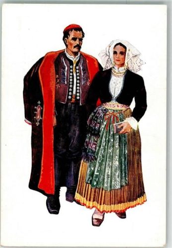 Tracht Insel Pag sign. Vladimir Kirin Trachten Kroatien Künstlerkarte