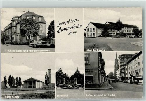 Lampertheim 1966 Amtsgericht Friedensbrunnen Goethe-Schule Kath. Kirche Kriegerdenkmal Kaiserstraße Ev. Kirche