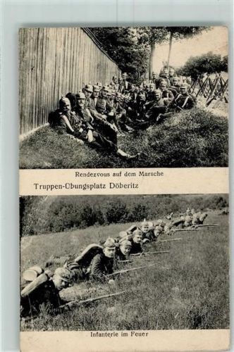 Döberitz 1914 Truppenübungsplatz Rendezvous auf dem Marsche Infanterie im Feuer